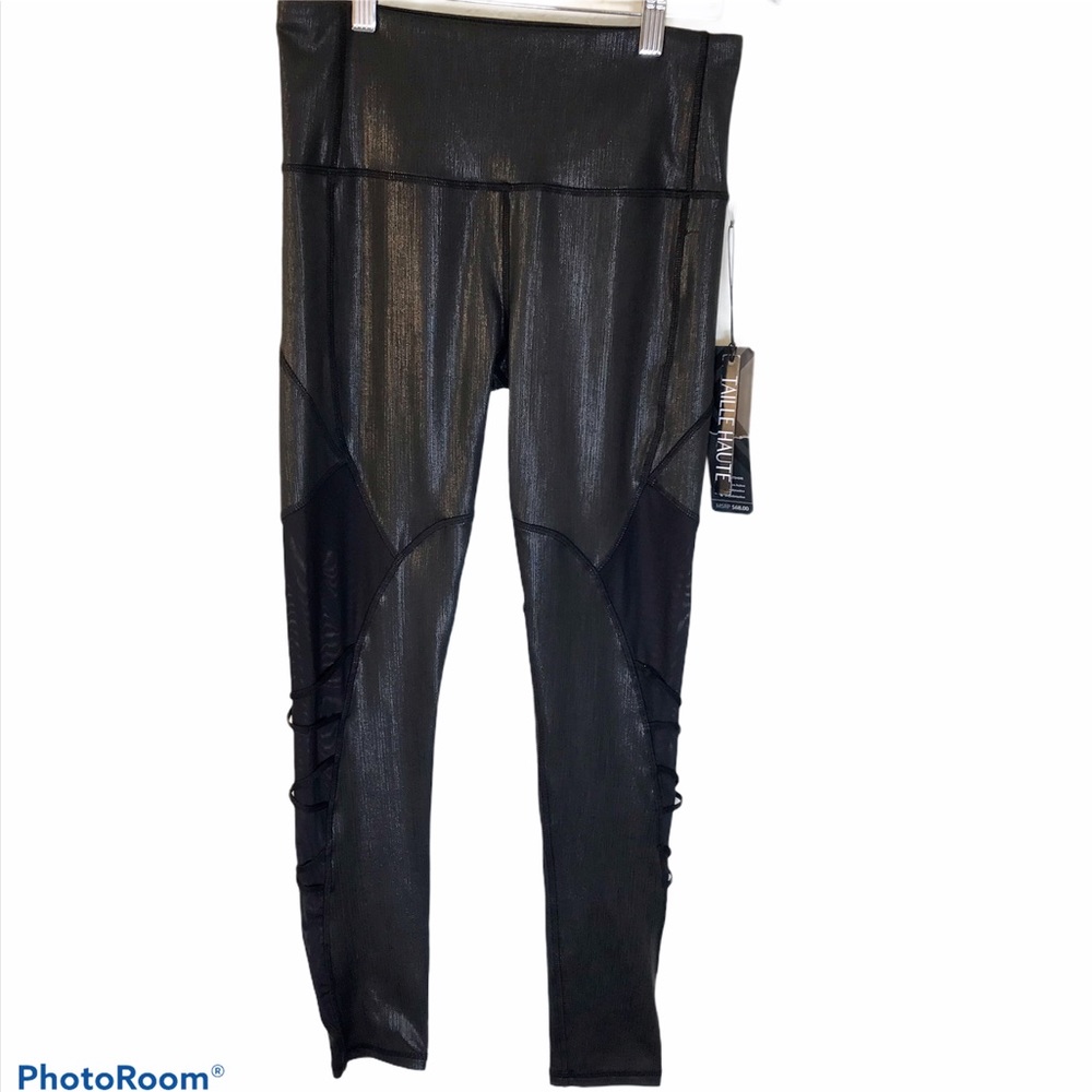 Kyodan High Waist Shiny Mesh Insert Leggings Sz S